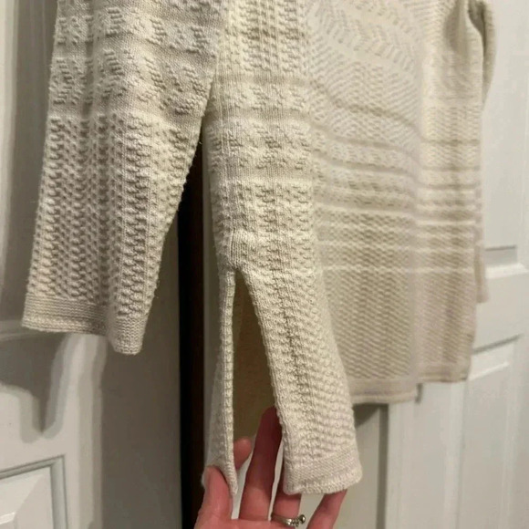 Lands’ End White & Tan Women’s Cotton Blend Sweater Size Medium Petite - Picture 6 of 13